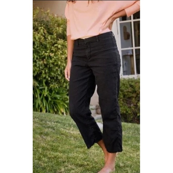 Frank & Eileen Kinsale Black Italian Power Linen Cropped Raw Hem Pants Size 2 - Picture 10 of 10
